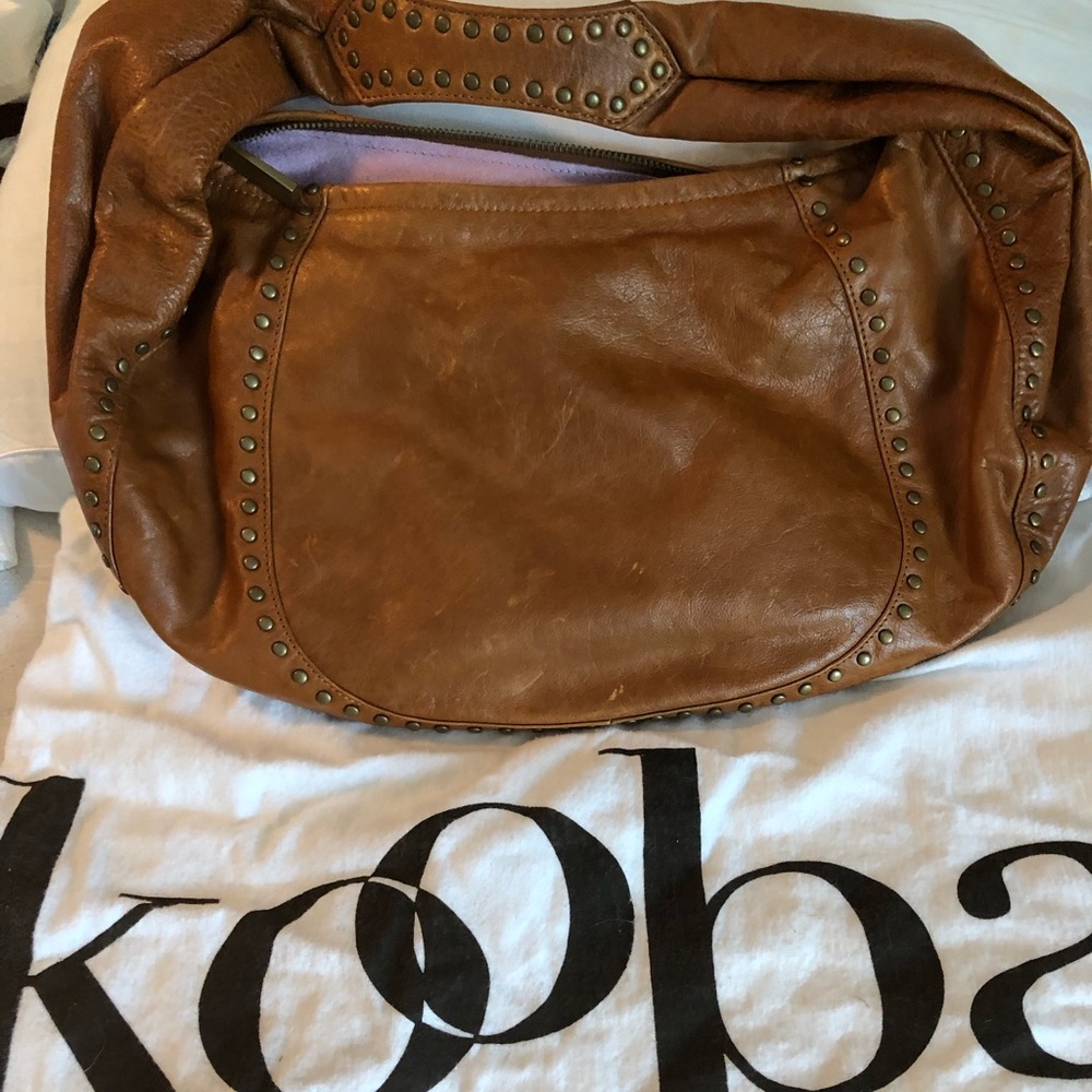 Kooba Leather Hobo Handbag Studded